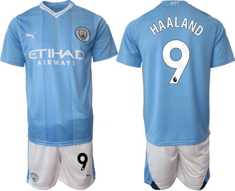 Men 2023-2024 Club Manchester City home Light blue #9 Soccer Jersey->customized soccer jersey->Custom Jersey